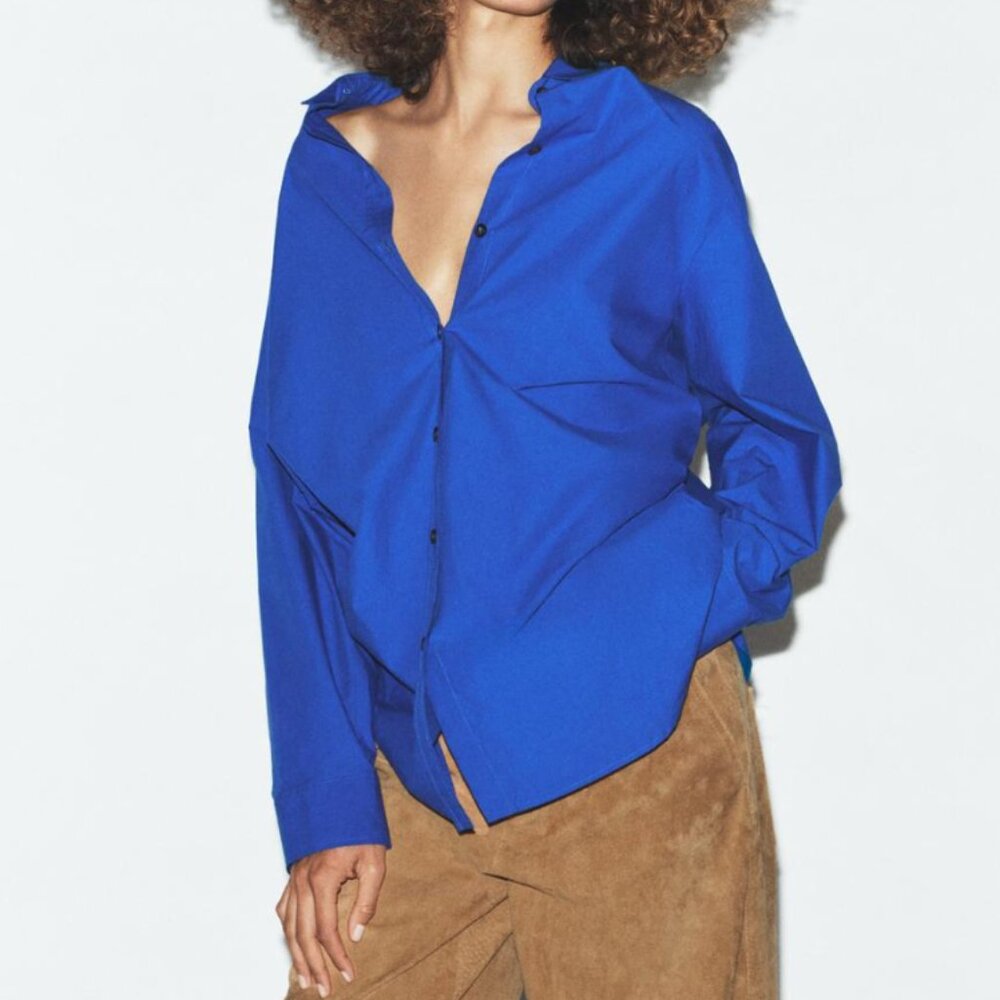 NEVER WORN-Get Ready for Spring- Zara oversized Beautiful "Bluish" Blouse- Large